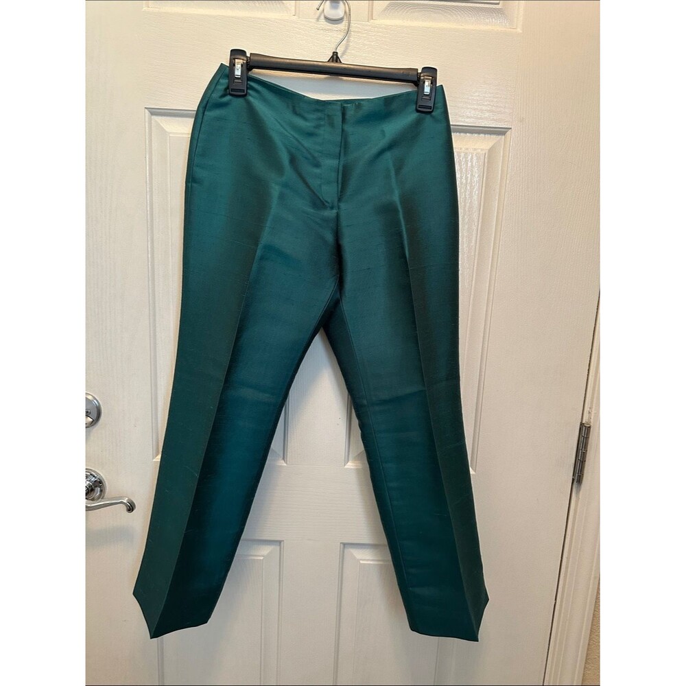 Ann Taylor Emerald-Teal Green 100% Silk Chic Tailored Dress Pants Size 2P